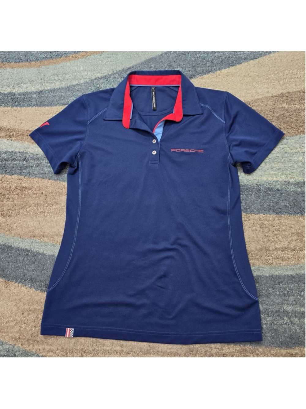 Porsche Rennsport Reunion VI Polo Shirt Womens L Blue Performance Logo